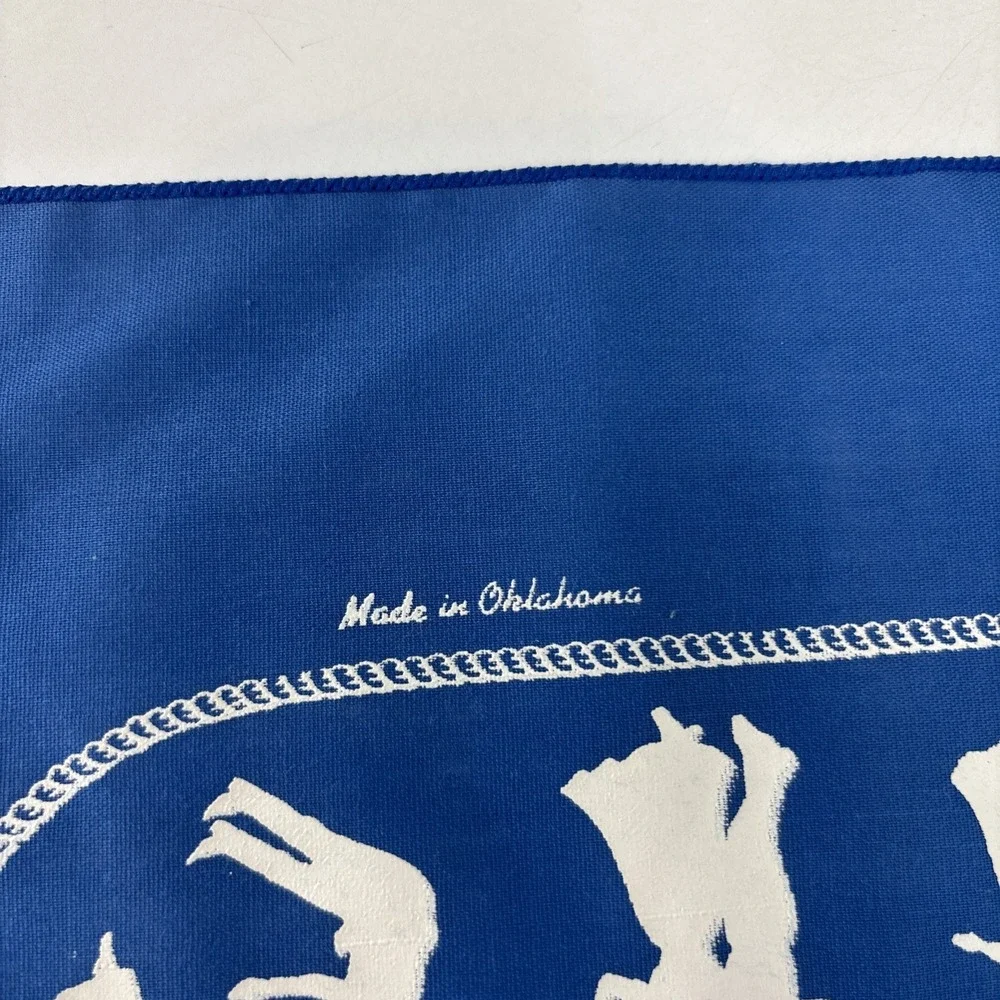 1989 Vintage Oklahoma Square Dance 80s Blue Bandana Handkerchief - 21 x 21‎